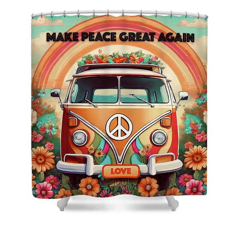 MAKE PEACE GREAT AGAIN - Vintage Love Van - Shower Curtain