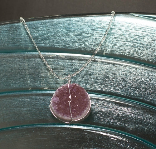 Druse Crystal Pendant on Silver Chain