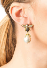 Baroque Pearl Honey Bee Drop Earrings Gold