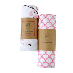 ORGANIC SWADDLE SET - SAKURA (Cherry Blossom + Pink Stripe)