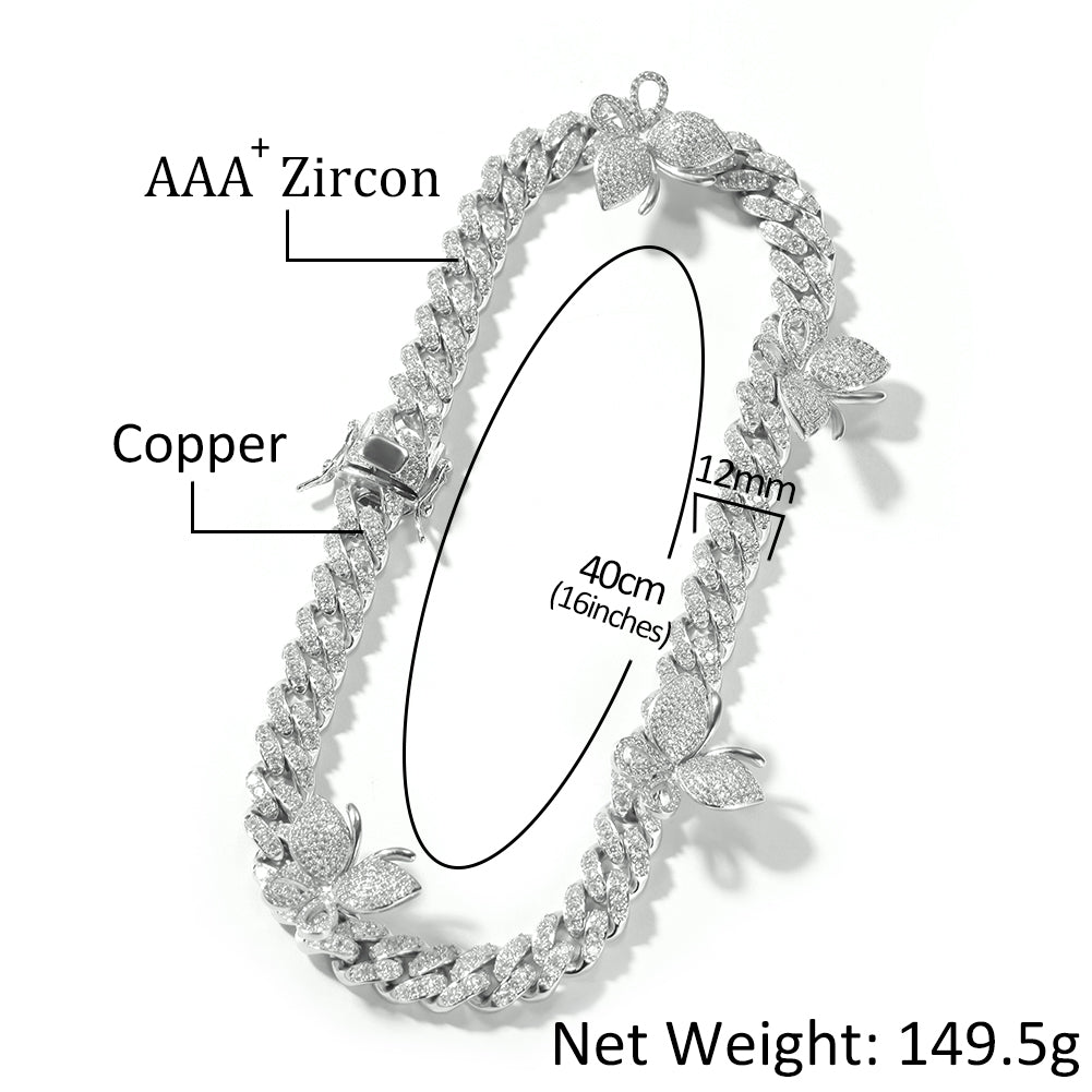 Fashion Tennis Butterfly Choker Necklace Cubic Zircon Diamond