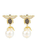 Baroque Pearl Honey Bee Drop Earrings Gold