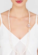 Flower Pearl Gemstone Long Necklace White Cz Rosegold