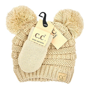 CC Baby Pom Pom Beanie and Mittens Set