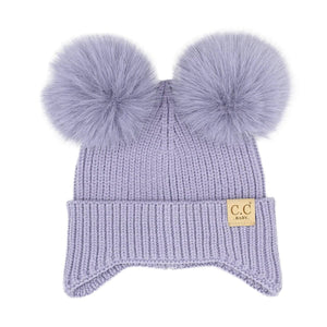 CC Toasty and Warm Ear Flap Double Pom Baby Beanie