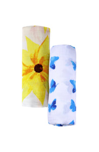 ORGANIC SWADDLE SET - GLOWING GARDEN (Sunflower + Blue Butterfly)