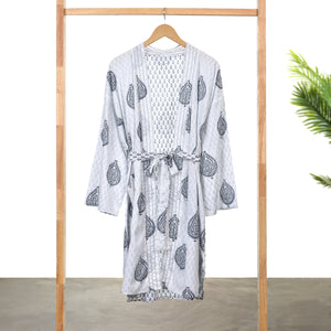 Block Printed Reversible Blue Robe - Fort