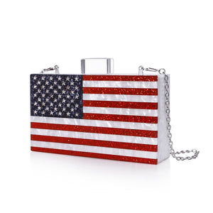 Sparkling American Flag Pearl White Clutch Purse