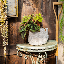 Straw Bag with Faux Leather Handles Cement Planter