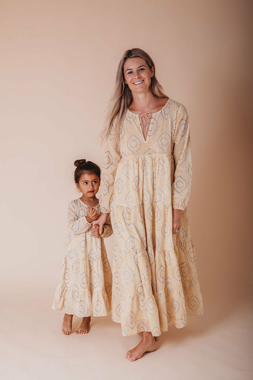 Block Printed Girl's Kaftan Dress - Oia