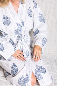 Block Printed Reversible Blue Robe - Fort