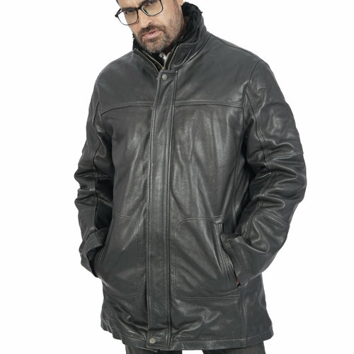 Traper Warm Long Black Leather Jacket