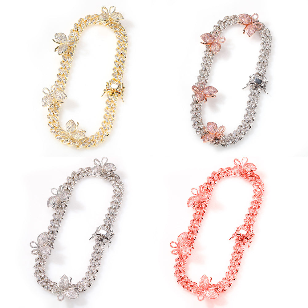 Fashion Tennis Butterfly Choker Necklace Cubic Zircon Diamond