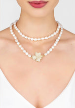 Flower Pearl Gemstone Long Necklace White Cz Gold