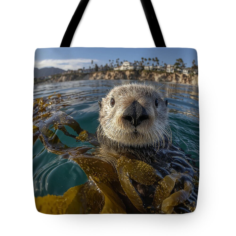Curious Sea Otter Among Kelp - Tote Bag
