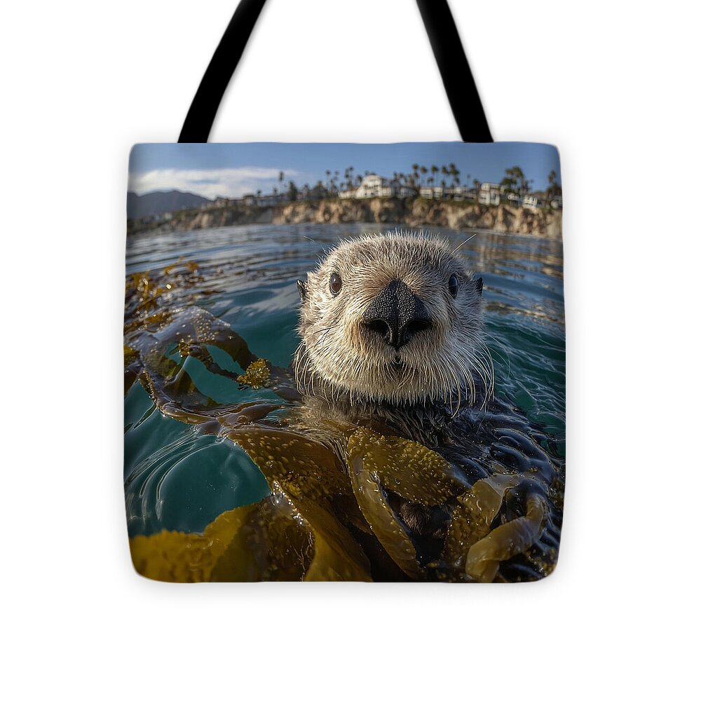 Curious Sea Otter Among Kelp - Tote Bag