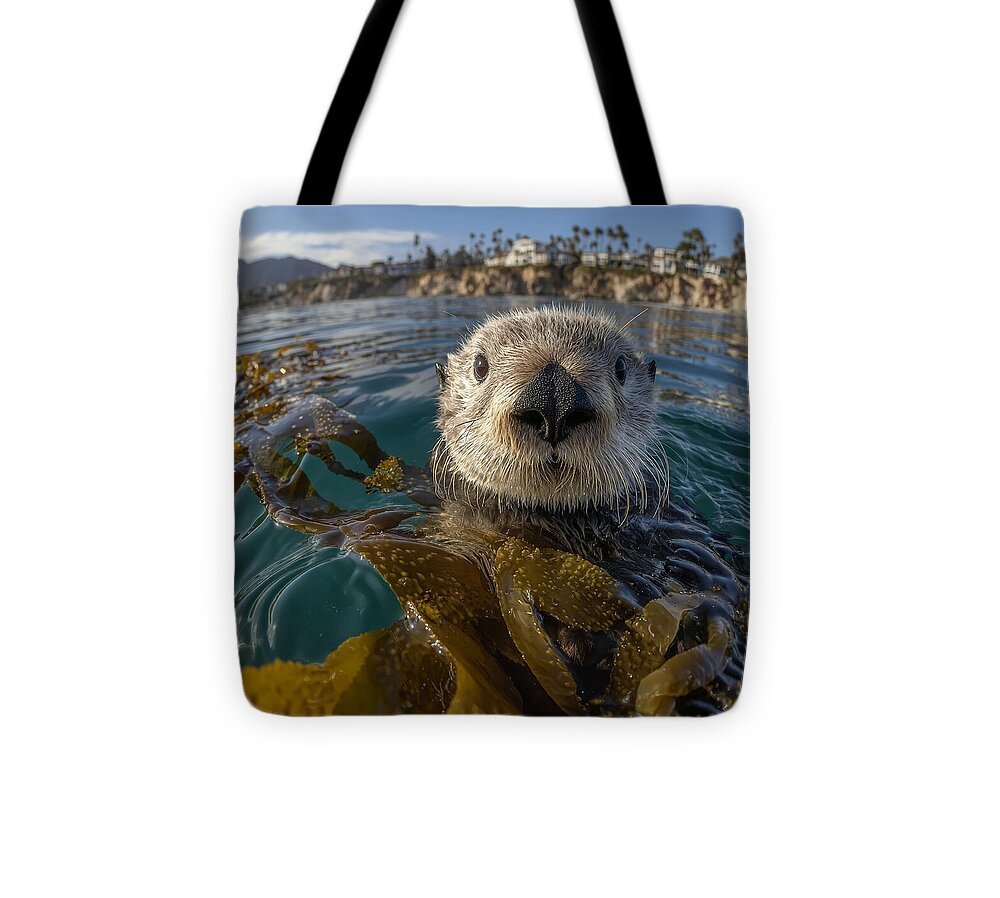Curious Sea Otter Among Kelp - Tote Bag