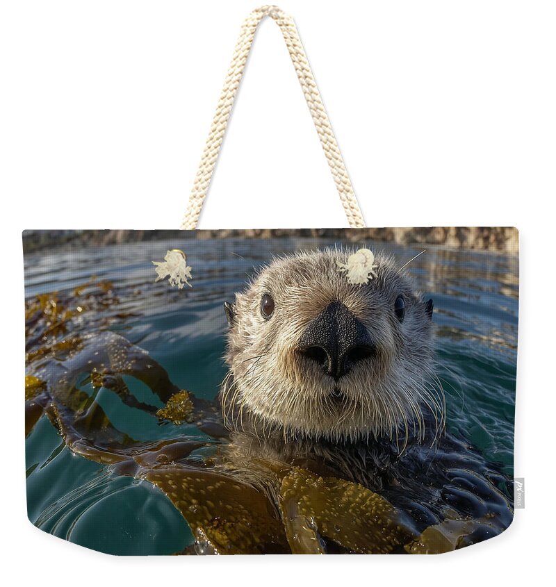 Curious Sea Otter Among Kelp - Weekender Tote Bag