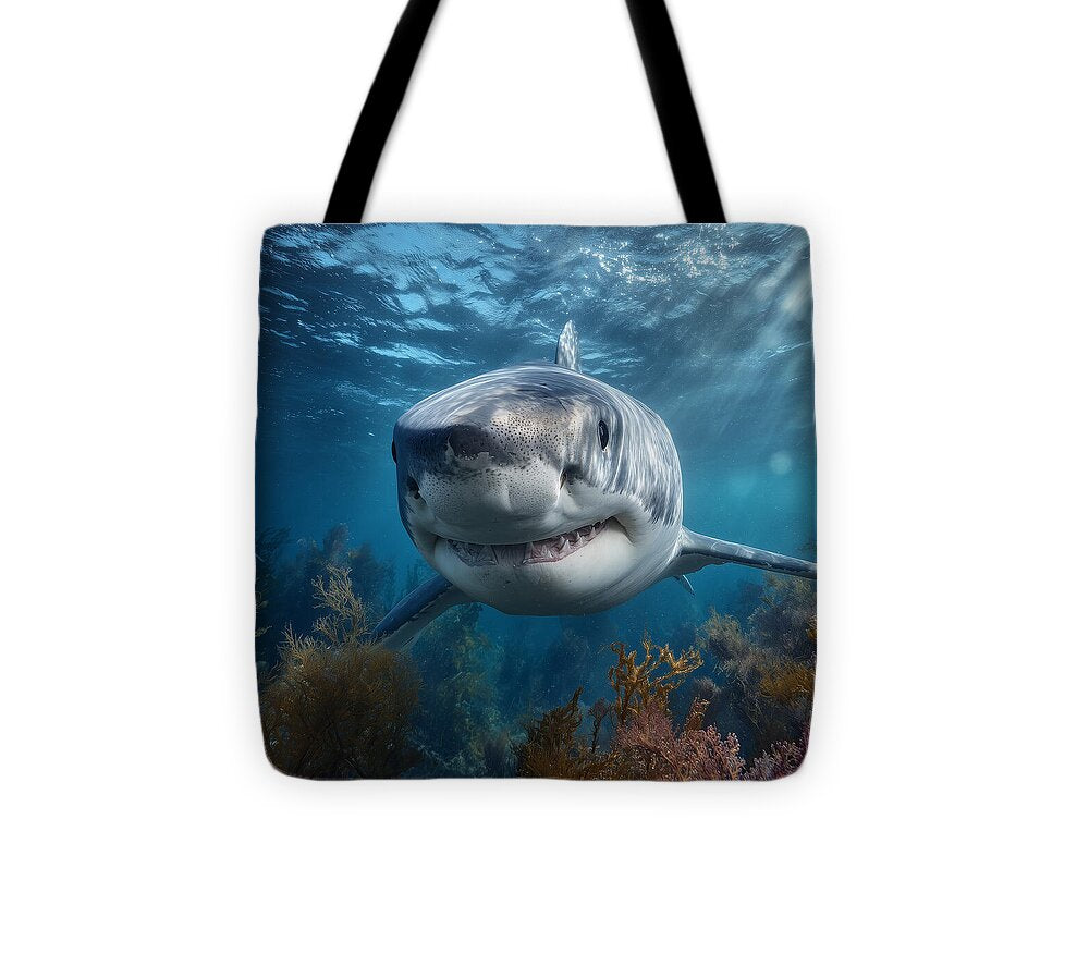 Great White Shark Swimming Underwater - Tote Bag