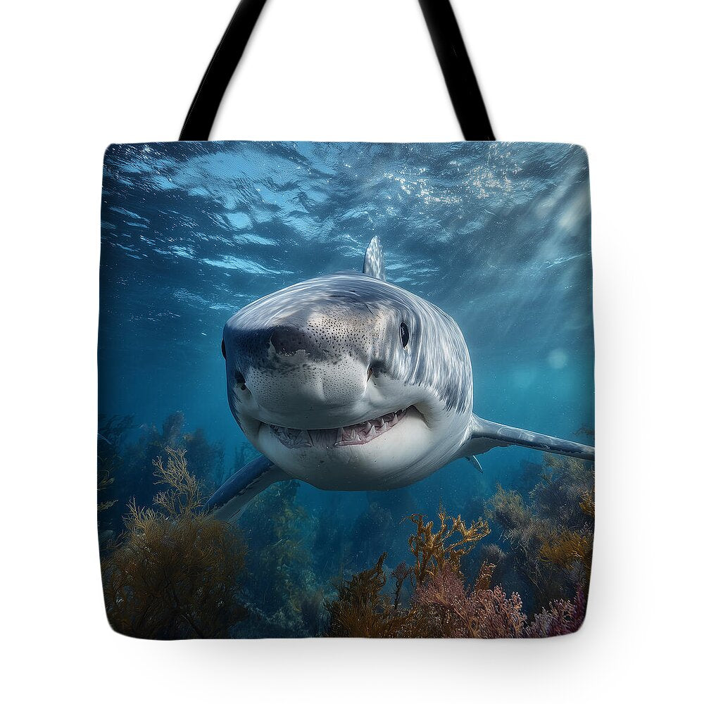 Great White Shark Swimming Underwater - Tote Bag
