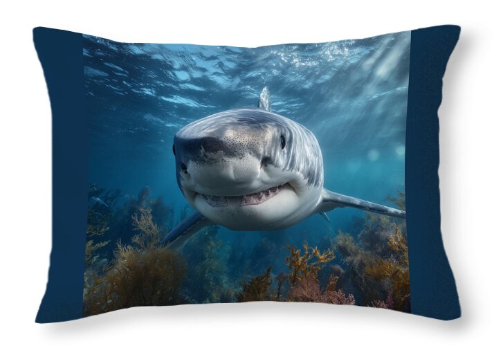 Great White Shark Swimming Underwater - Throw Pillow