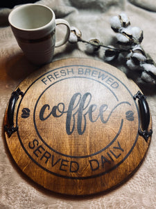 Wooden Tray, Coffee Bar Tray, Rustic Tray, Round Wood Tray With