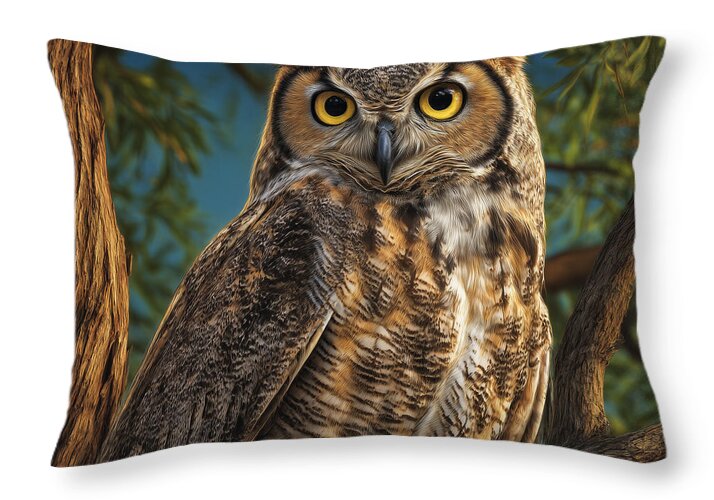 Majestic Owl in Tree - Throw Pillow