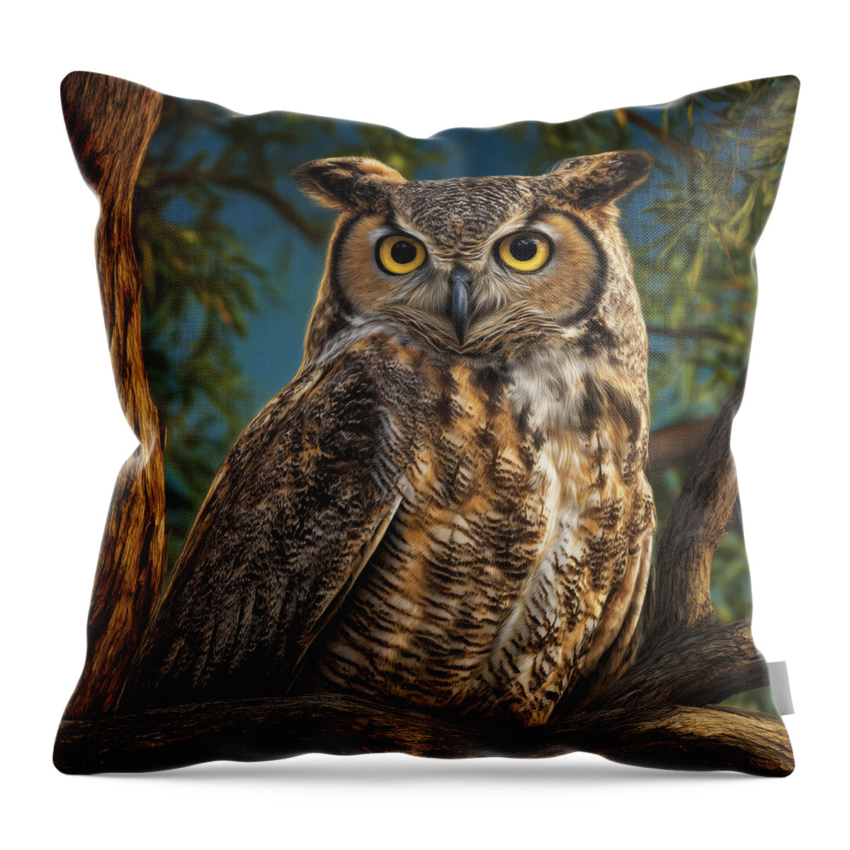Majestic Owl in Tree - Throw Pillow