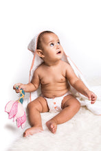 3 Pc Newborn Essential Set - Hooded Towel, Swaddle + Toy Rattle