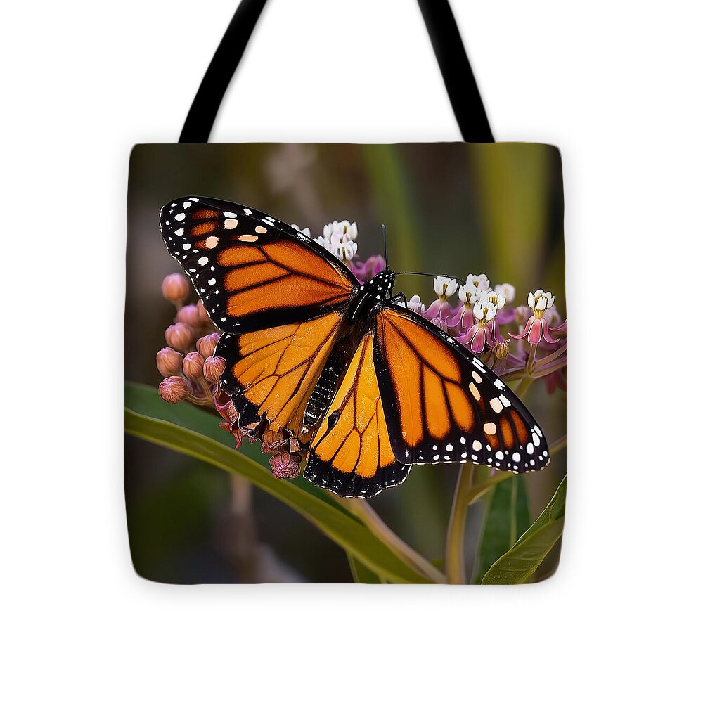 Monarch Butterfly on Bright Flowers - Tote Bag