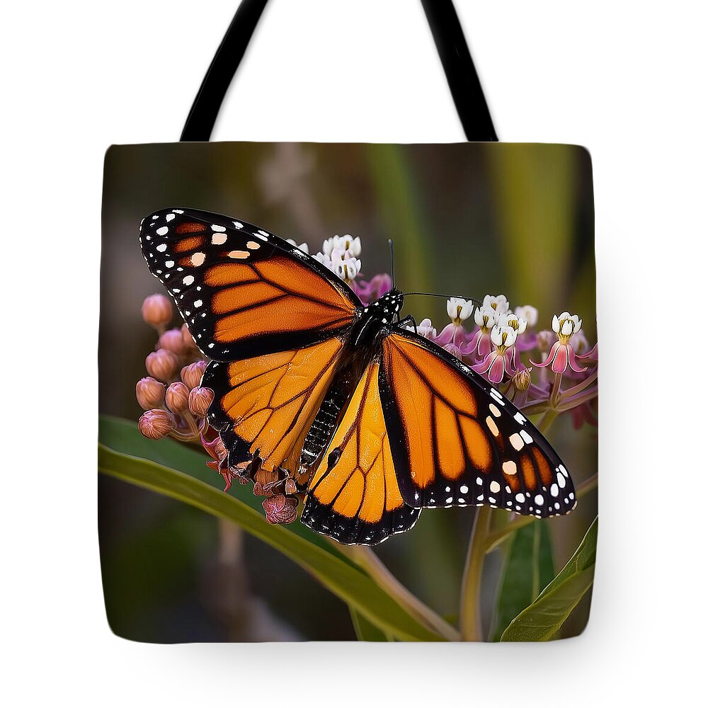Monarch Butterfly on Bright Flowers - Tote Bag
