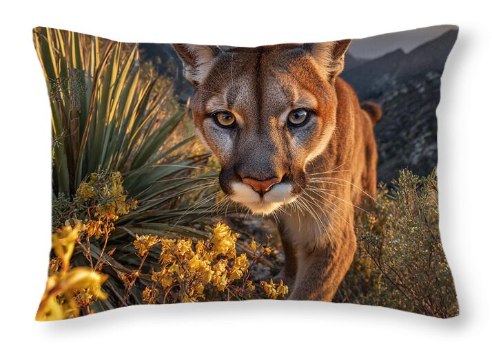 Mountain Lion at Sunset - Throw Pillow