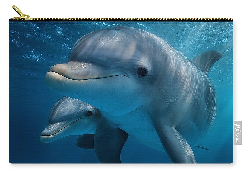 Pair of Graceful Dolphins Swimming - Zip Pouch