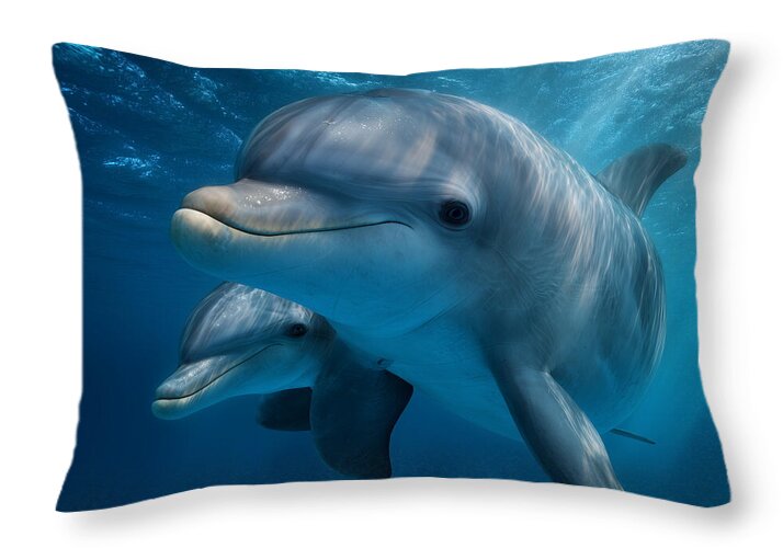 Pair of Graceful Dolphins Swimming - Throw Pillow