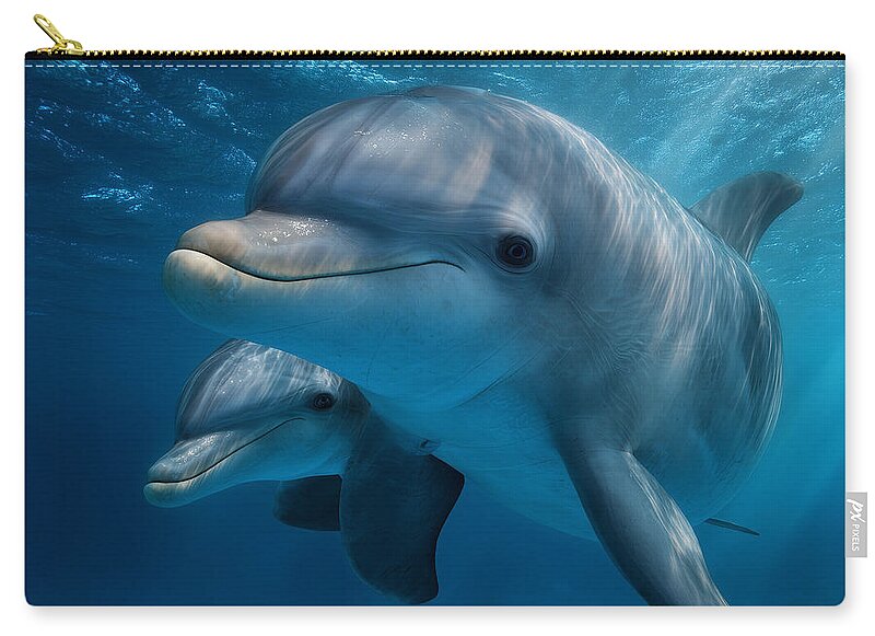 Pair of Graceful Dolphins Swimming - Zip Pouch