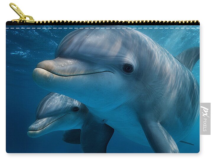 Pair of Graceful Dolphins Swimming - Zip Pouch