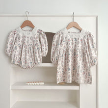 Floral Square Neck Lantern Long Sleeve Sweet Princess Onesies&Dress