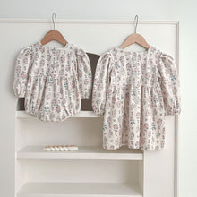 Floral Square Neck Lantern Long Sleeve Sweet Princess Onesies&Dress