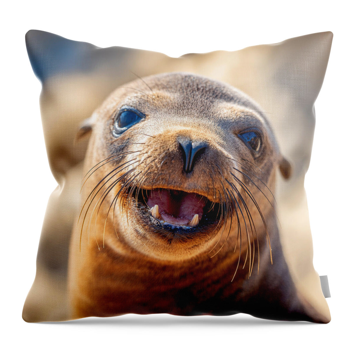 Smiling Sea Lion Pup - Throw Pillow