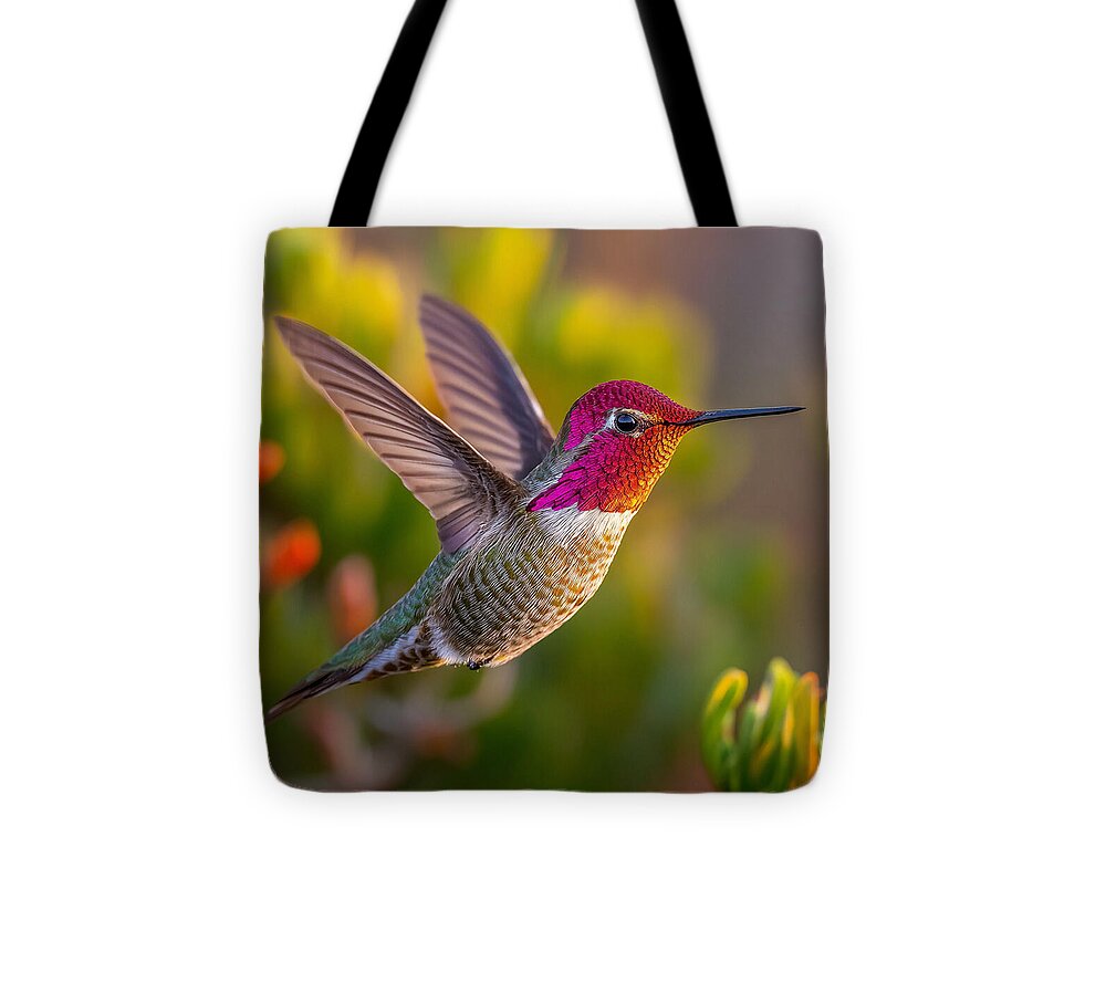Vibrant Hummingbird in Flight - Tote Bag