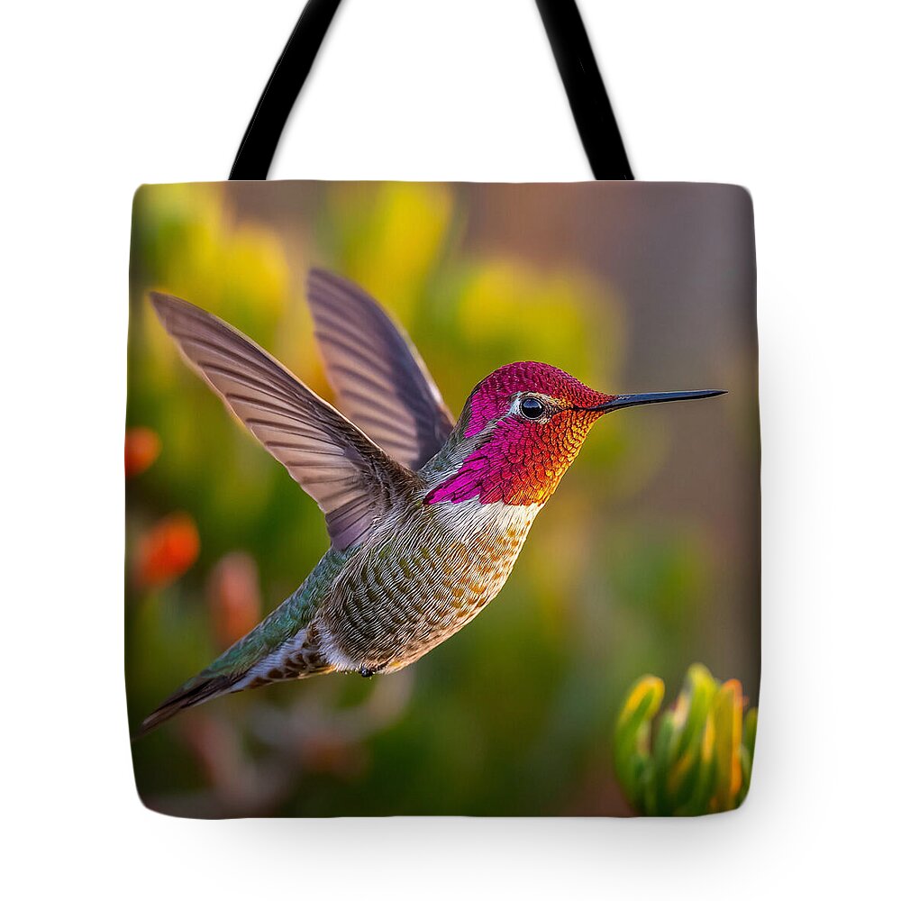 Vibrant Hummingbird in Flight - Tote Bag