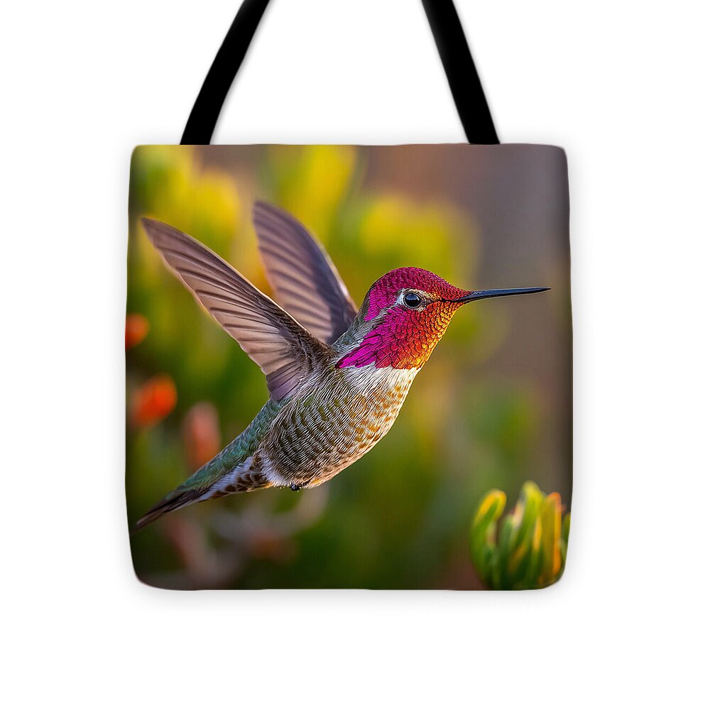 Vibrant Hummingbird in Flight - Tote Bag