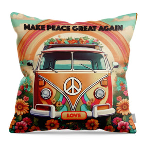 MAKE PEACE GREAT AGAIN - Vintage Love Van - Throw Pillow