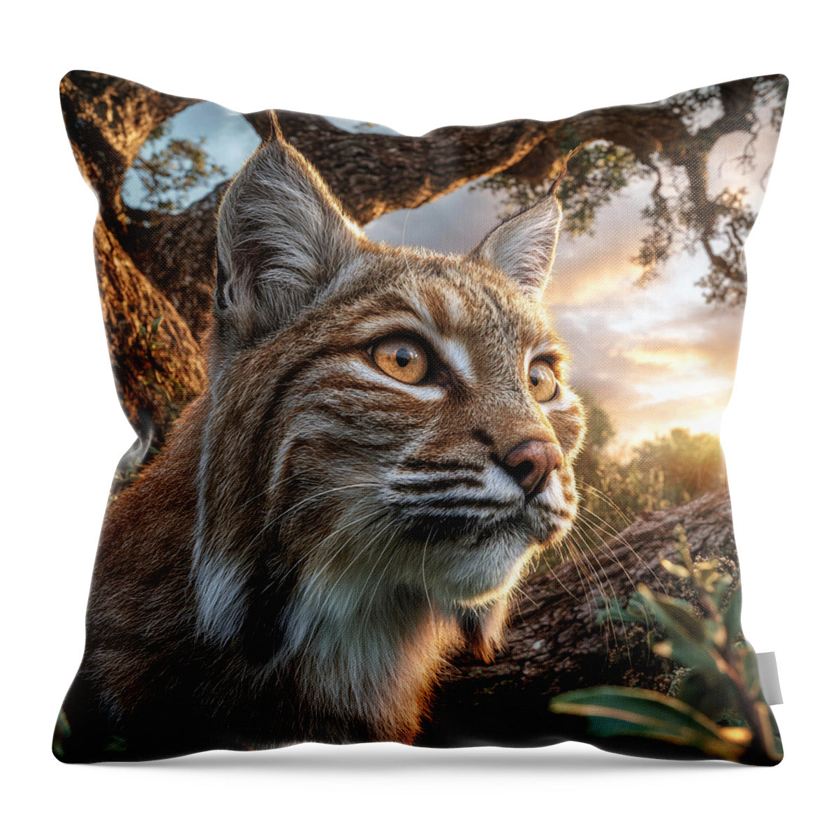 Watchful Lynx at Sunset - Throw Pillow
