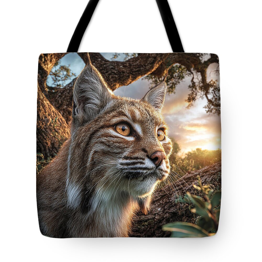 Watchful Lynx at Sunset - Tote Bag