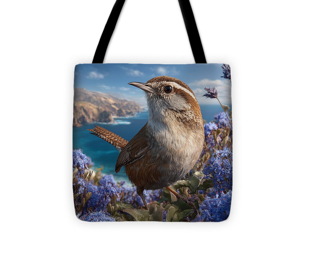 Wren in Coastal Wildflowers - Tote Bag