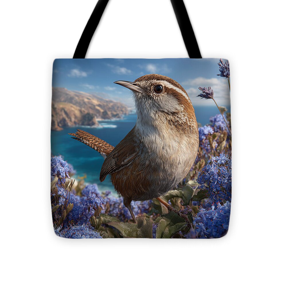 Wren in Coastal Wildflowers - Tote Bag